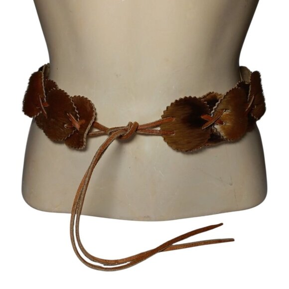 Womens Vintage Hippie Boho Leather Fur Hip Belt with Leather Ties 34\